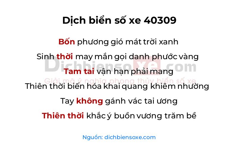 Dịch thơ biển số 40309