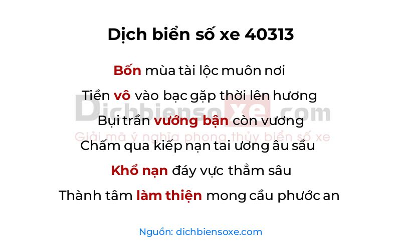 Dịch thơ biển số 40313