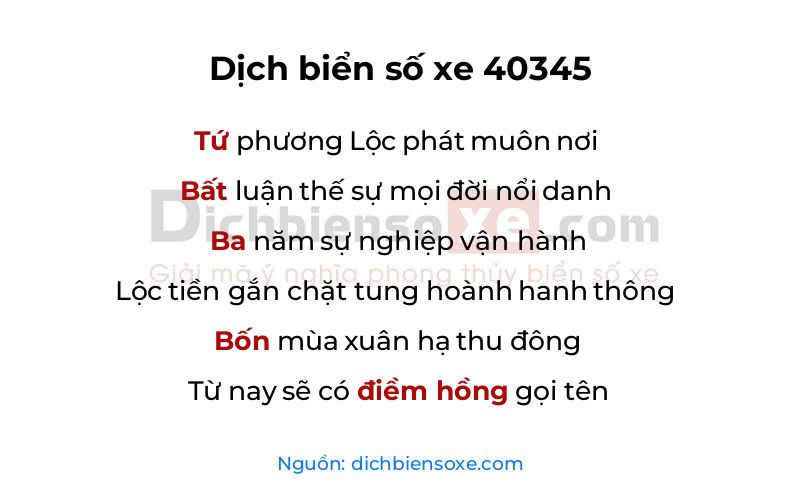 Dịch thơ biển số 40345