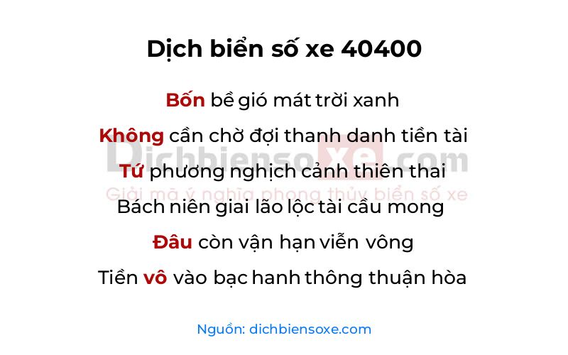 Dịch thơ biển số 40400