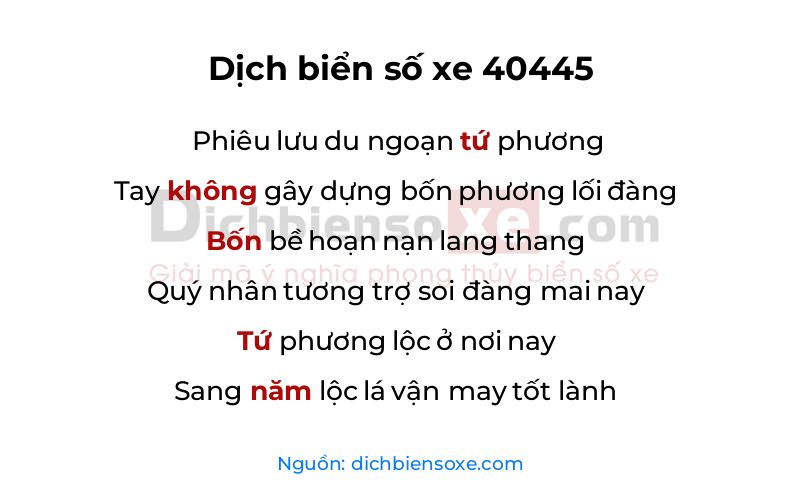 Dịch thơ biển số 40445
