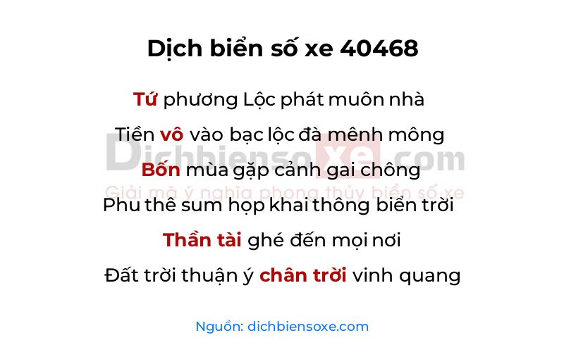 Dịch thơ biển số 40468