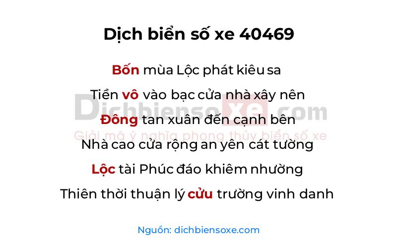 Dịch thơ biển số 40469