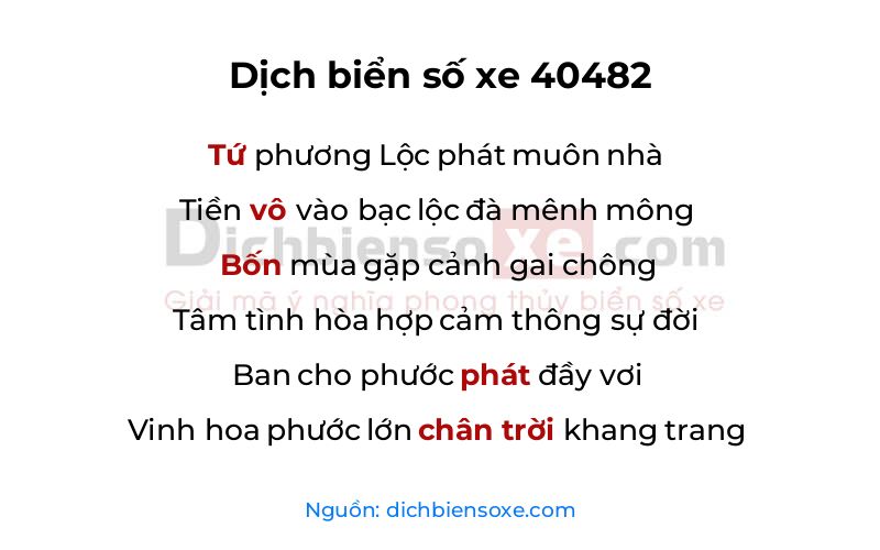 Dịch thơ biển số 40482