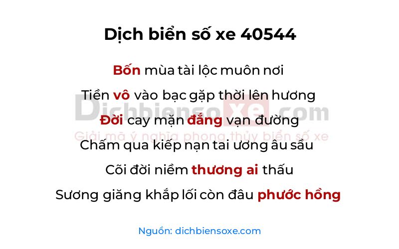 Dịch thơ biển số 40544