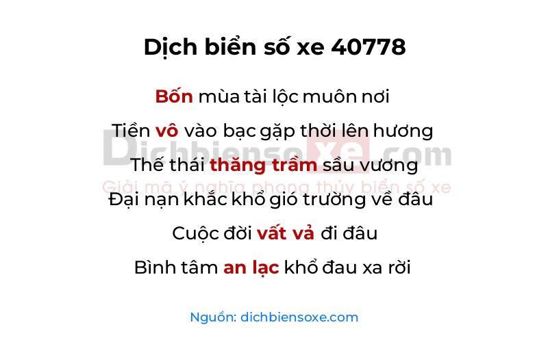 Dịch thơ biển số 40778