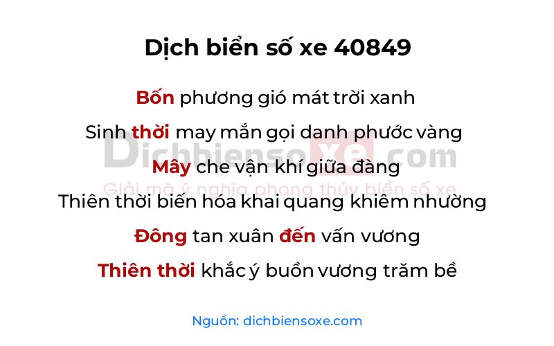 Dịch thơ biển số 40849