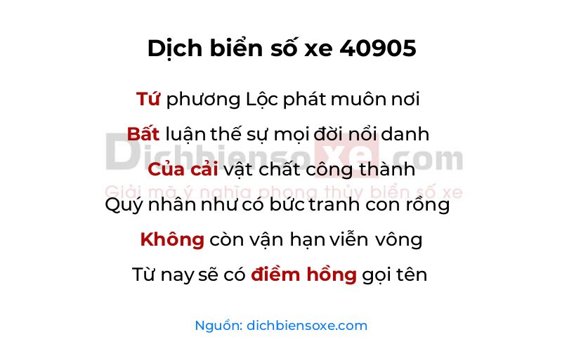 Dịch thơ biển số 40905