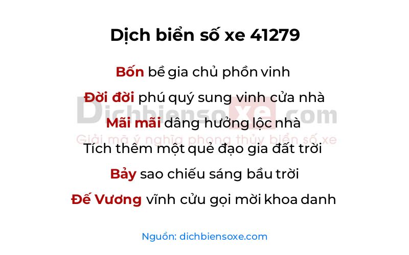 Dịch thơ biển số 41279