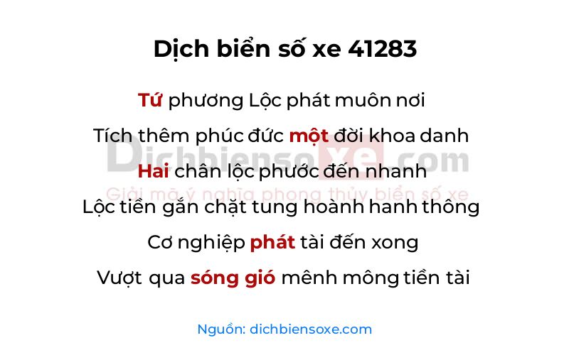 Dịch thơ biển số 41283