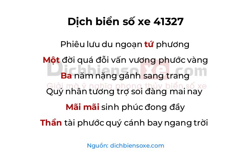 Dịch thơ biển số 41327