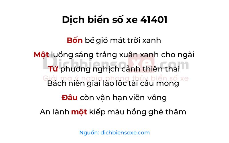 Dịch thơ biển số 41401