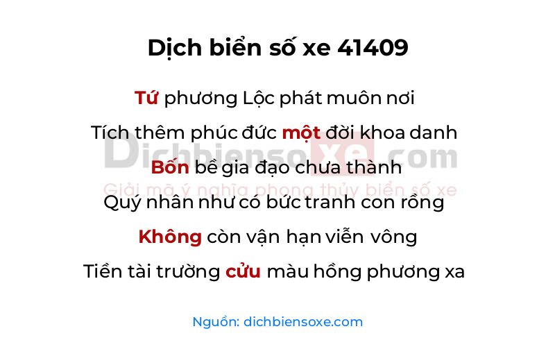 Dịch thơ biển số 41409