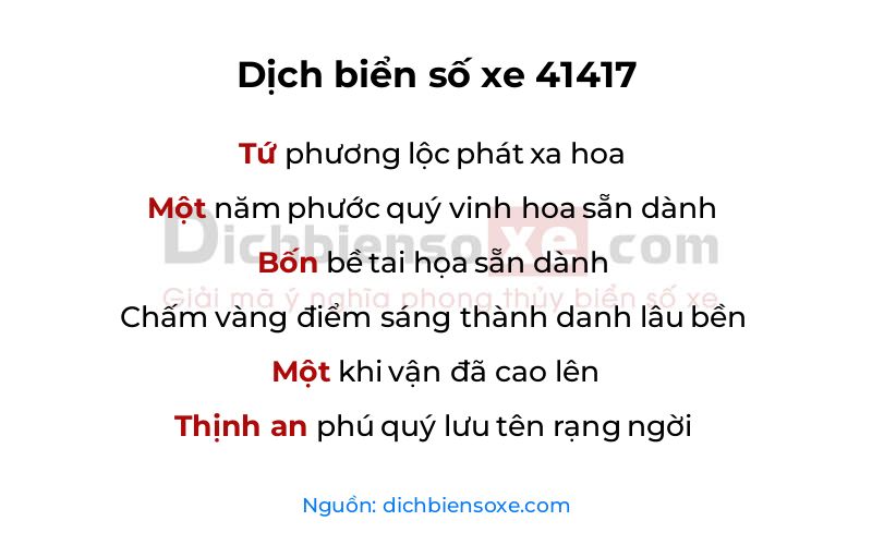 Dịch thơ biển số 41417