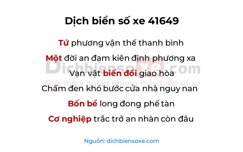 Dịch thơ biển số 41649