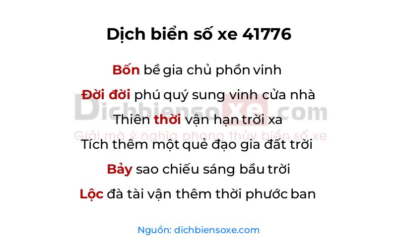 Dịch thơ biển số 41776