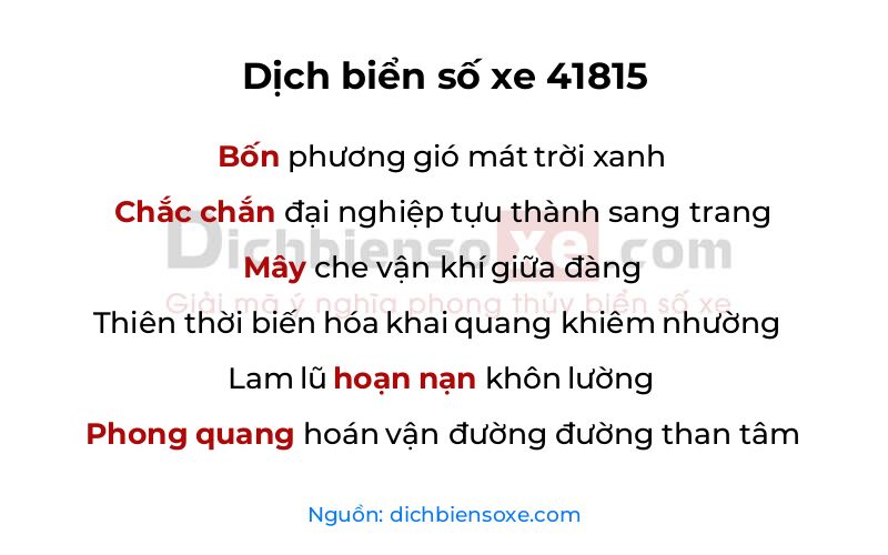Dịch thơ biển số 41815