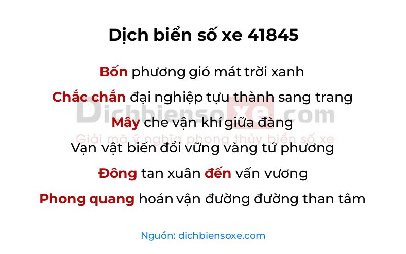Dịch thơ biển số 41845