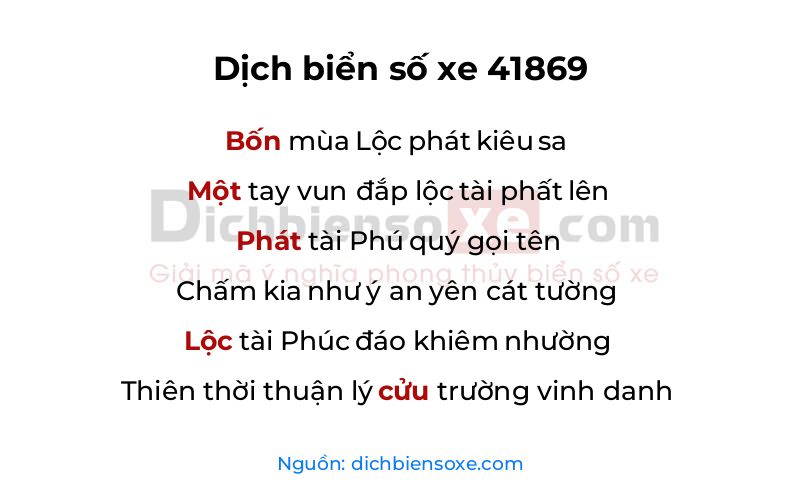 Dịch thơ biển số 41869