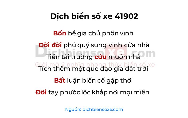 Dịch thơ biển số 41902