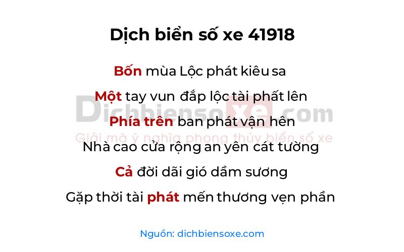 Dịch thơ biển số 41918