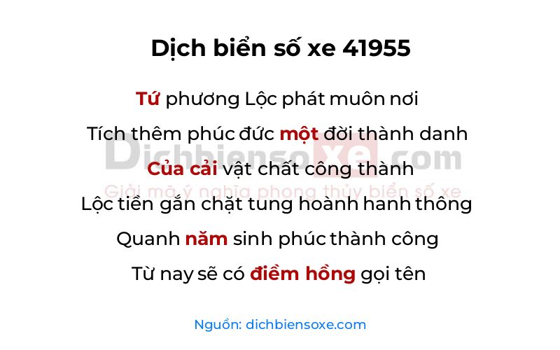 Dịch thơ biển số 41955