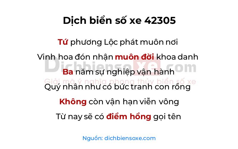 Dịch thơ biển số 42305
