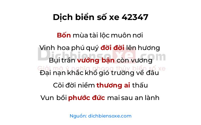 Dịch thơ biển số 42347