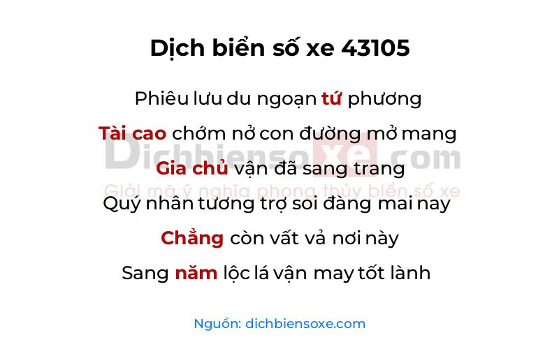 Dịch thơ biển số 43105