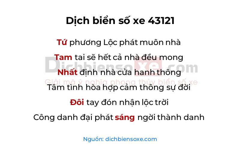 Dịch thơ biển số 43121