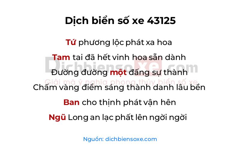 Dịch thơ biển số 43125