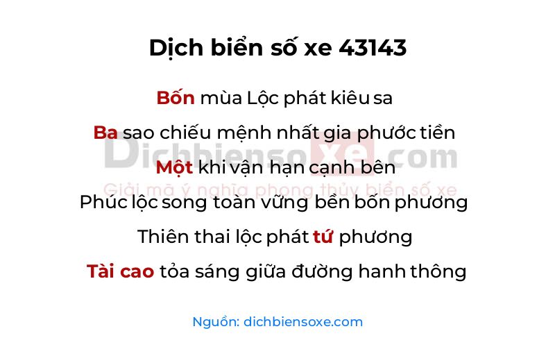 Dịch thơ biển số 43143