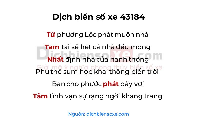 Dịch thơ biển số 43184
