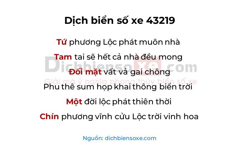 Dịch thơ biển số 43219