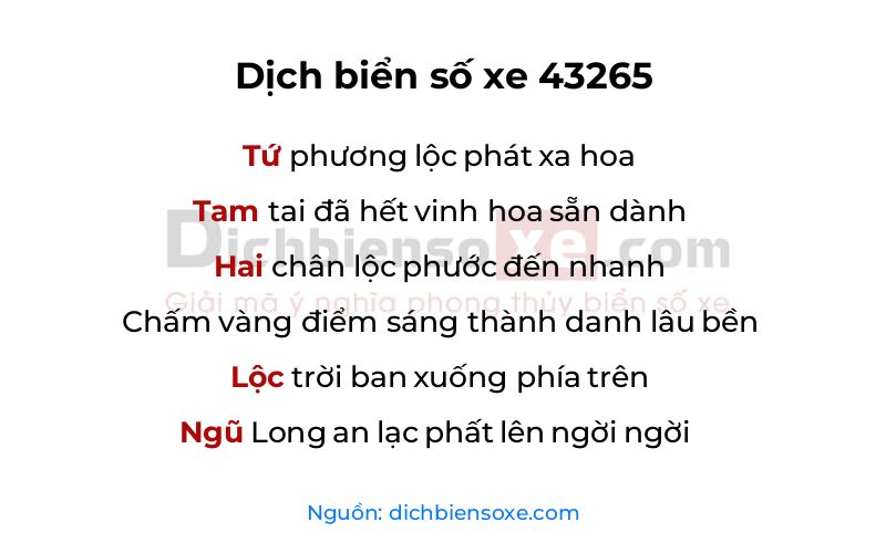 Dịch thơ biển số 43265