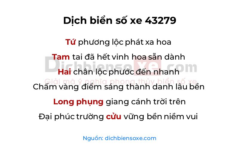 Dịch thơ biển số 43279
