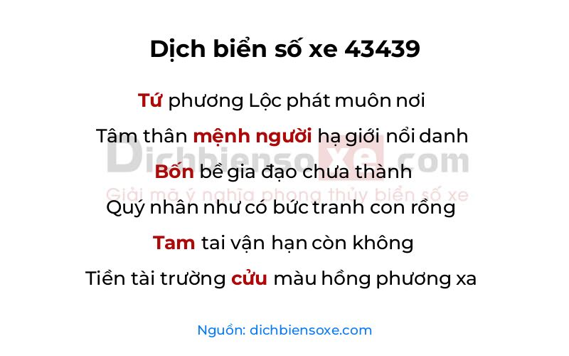Dịch thơ biển số 43439