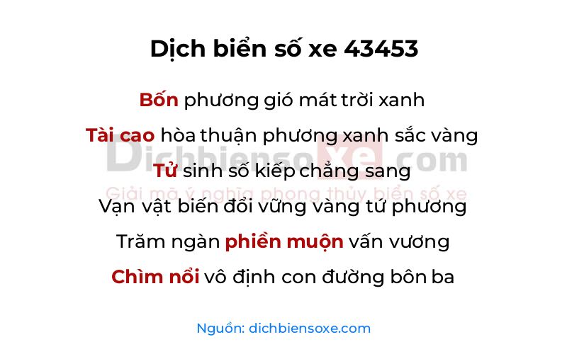 Dịch thơ biển số 43453