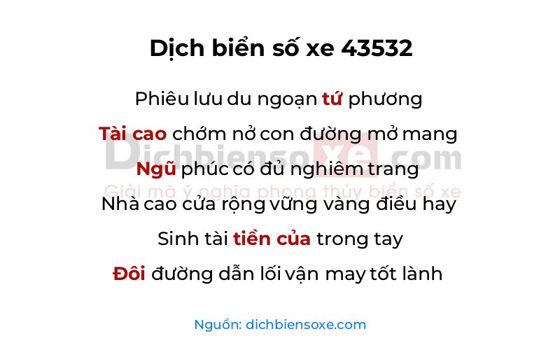 Dịch thơ biển số 43532