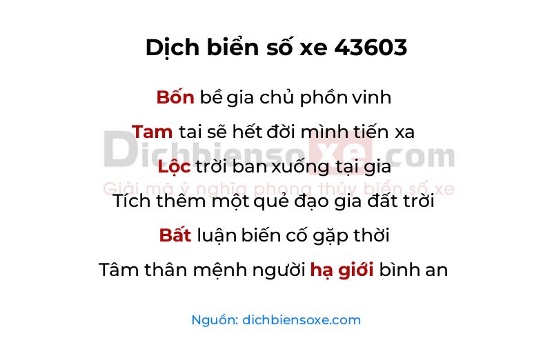 Dịch thơ biển số 43603