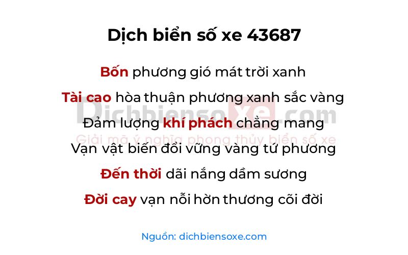 Dịch thơ biển số 43687