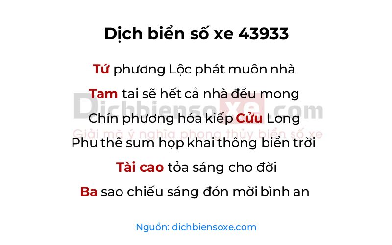 Dịch thơ biển số 43933