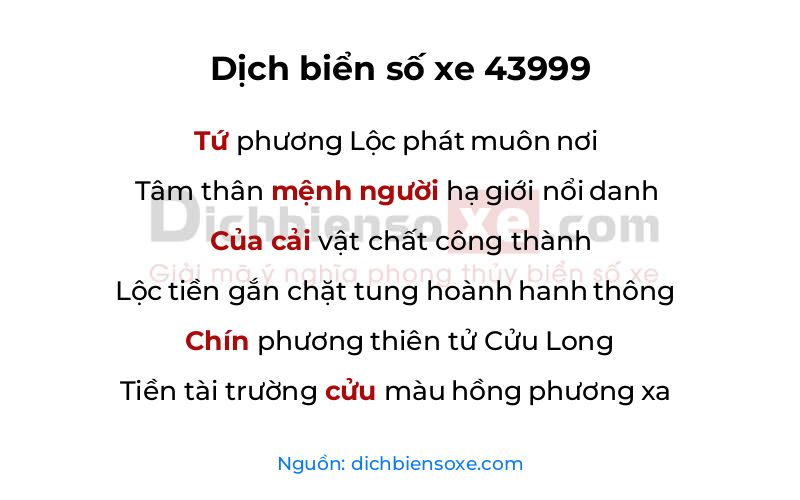 Dịch thơ biển số 43999