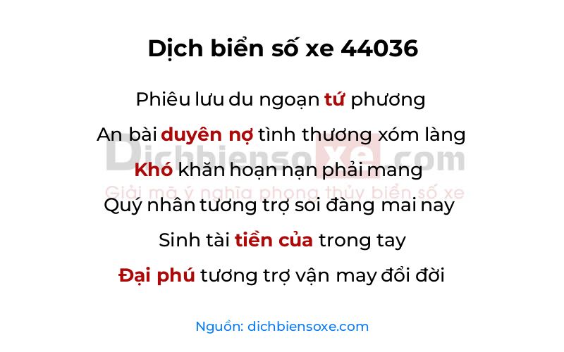 Dịch thơ biển số 44036