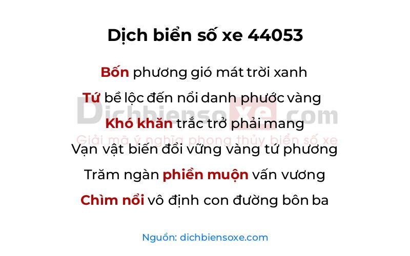 Dịch thơ biển số 44053