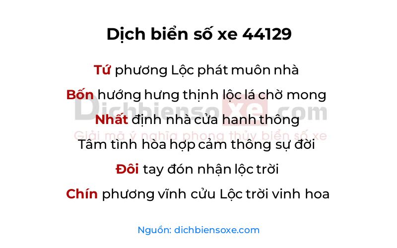 Dịch thơ biển số 44129