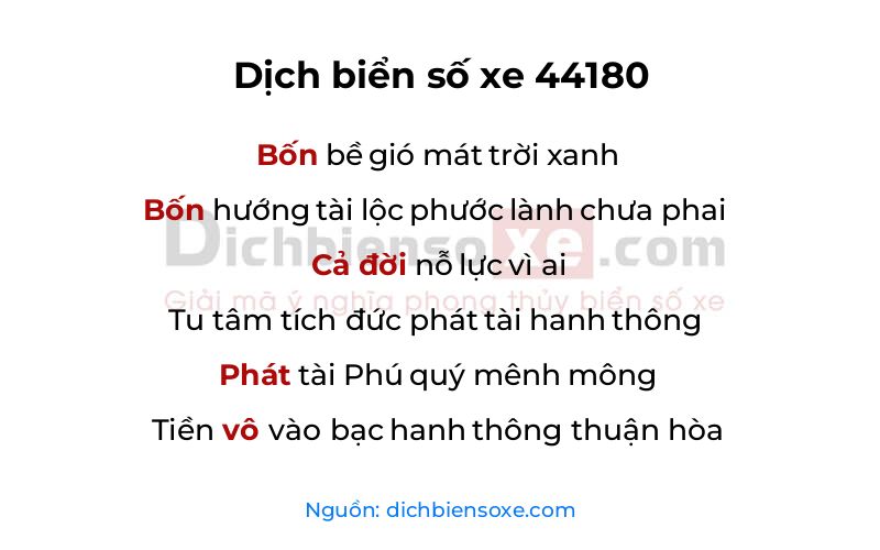 Dịch thơ biển số 44180