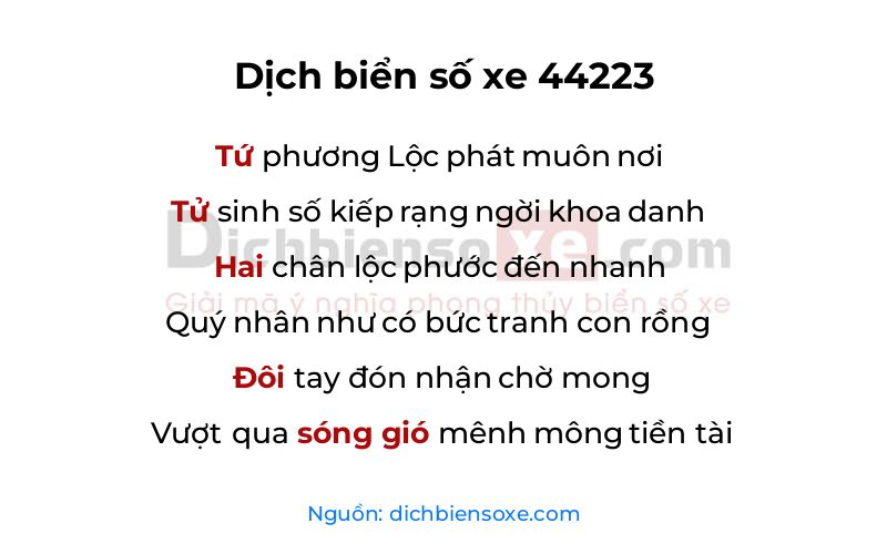 Dịch thơ biển số 44223