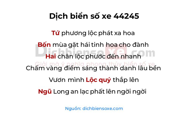 Dịch thơ biển số 44245