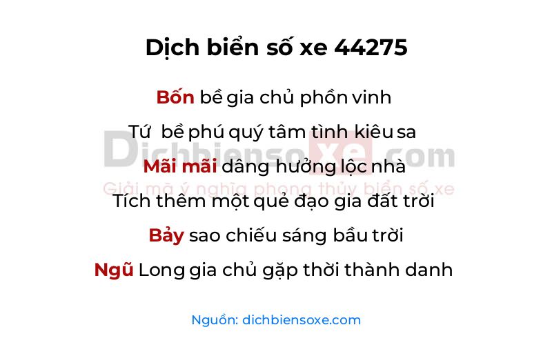 Dịch thơ biển số 44275